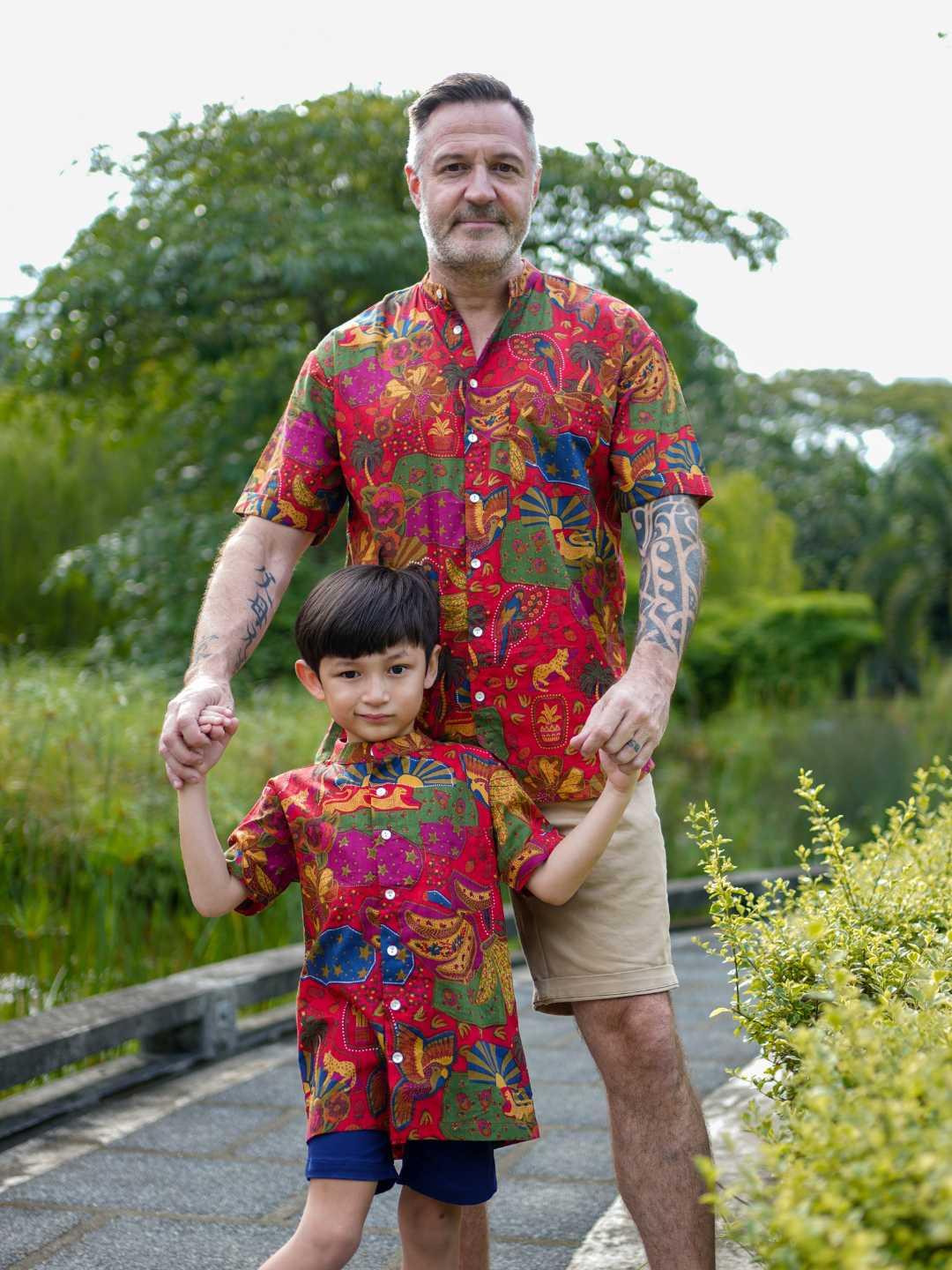 Red Men and Boys Mandarin Shirt
