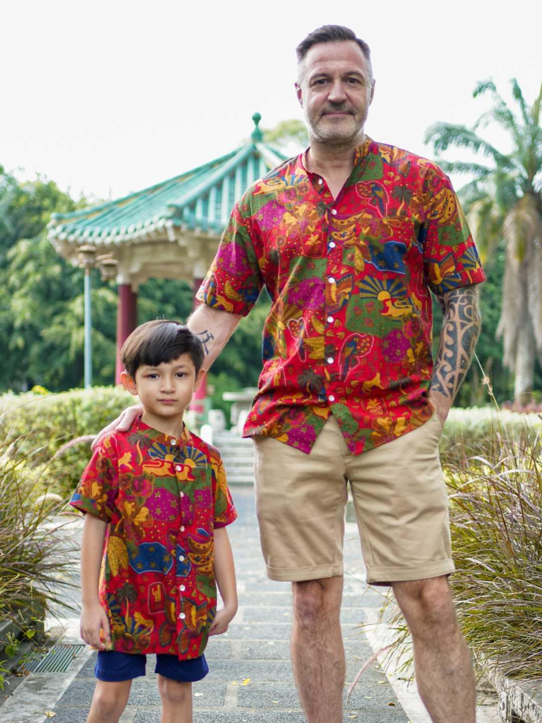 Red Men and Boys Mandarin Shirt