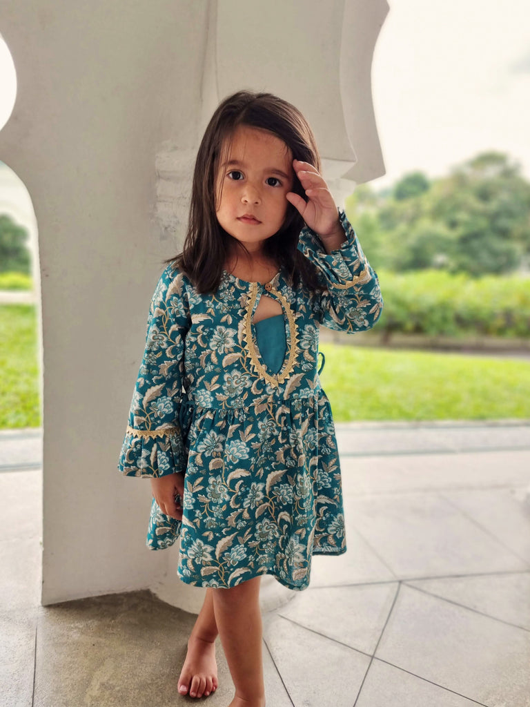 'Naaz' Sharara Set for girls in Teal Blue Nimbu Singapore