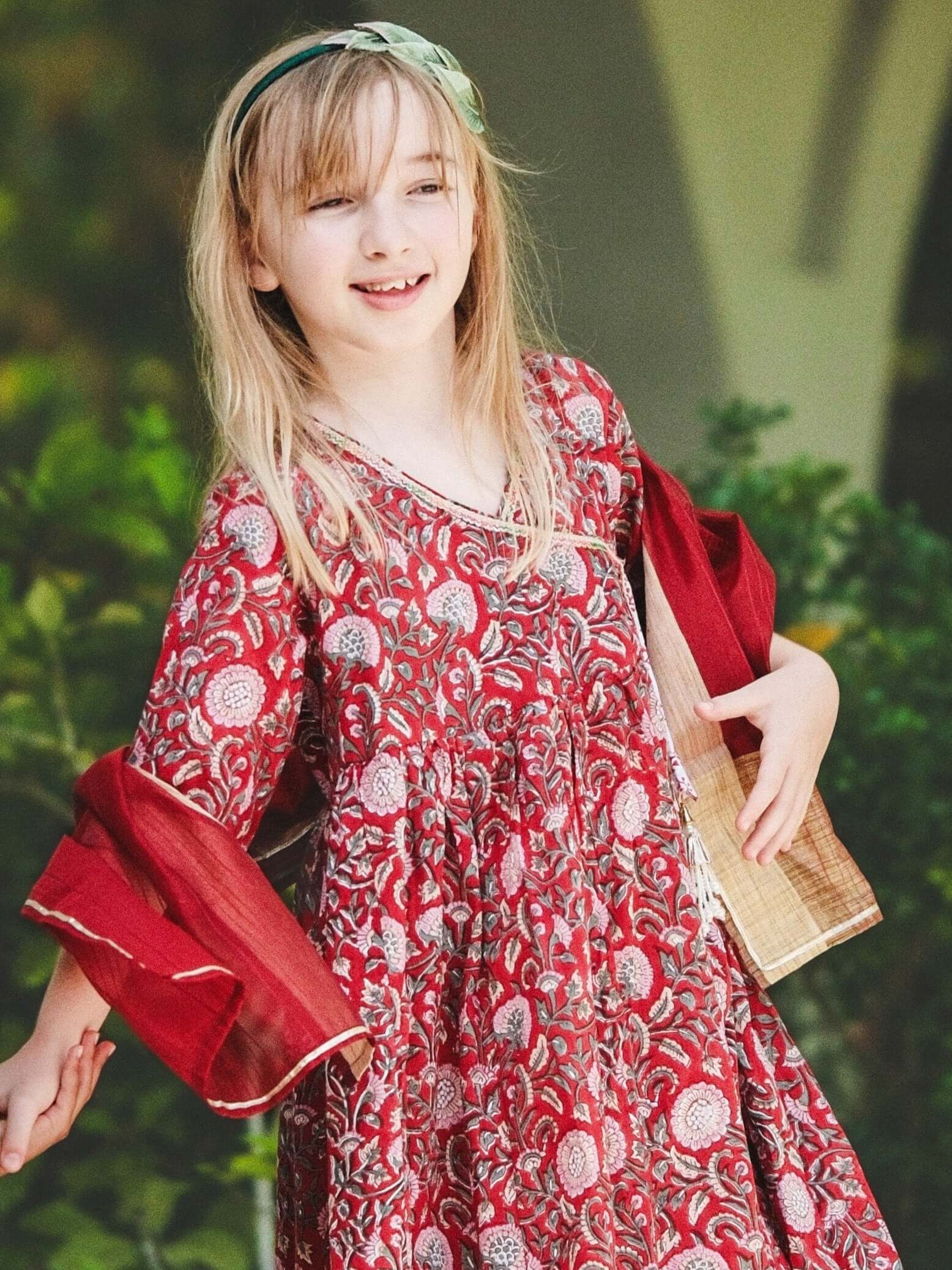 Jashn Anarkali Girls Kurti Dress with Matching Cotton Pants & Dupatta