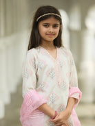 Gul Pink Girls Kurti with Pants Set in Cotton with Net Dupatta Nimbu