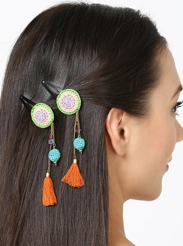 crochet hair clip with tassels for girls