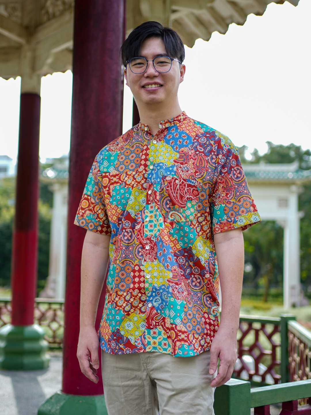 Multicolor Men Mandarin Shirt in Cotton