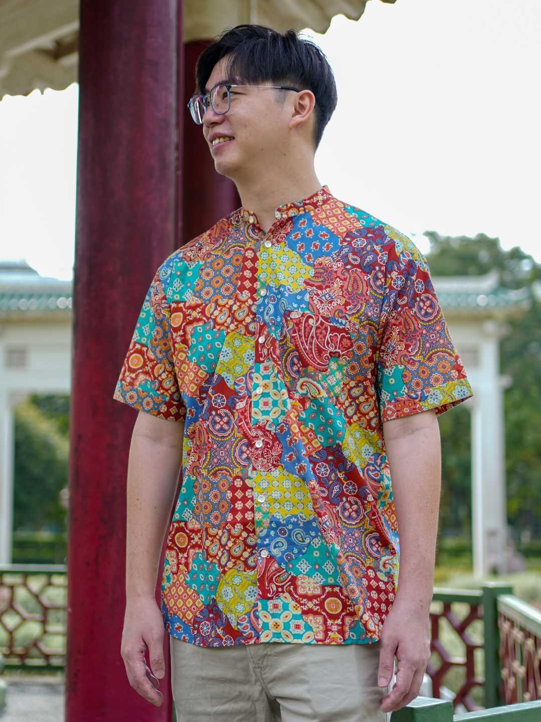 Multicolor Men Mandarin Shirt in Cotton