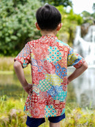 Multicolor Kids Boys Mandarin Shirt in Cotton