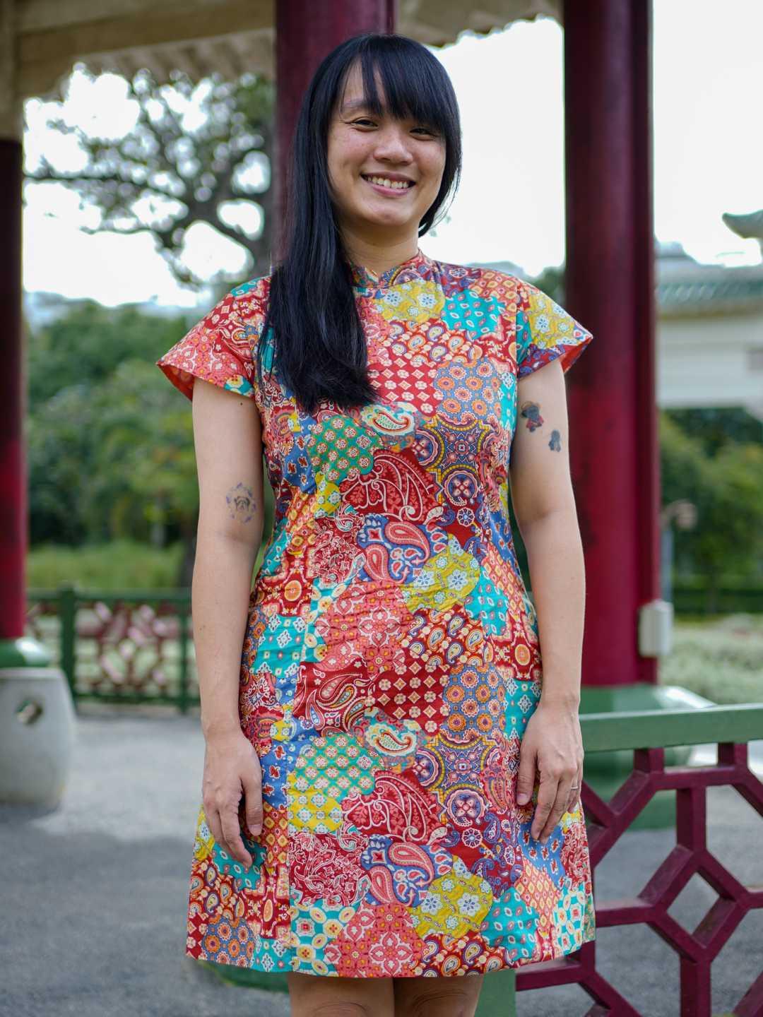 Multicolor Women's Cheongsam Dress in Cotton