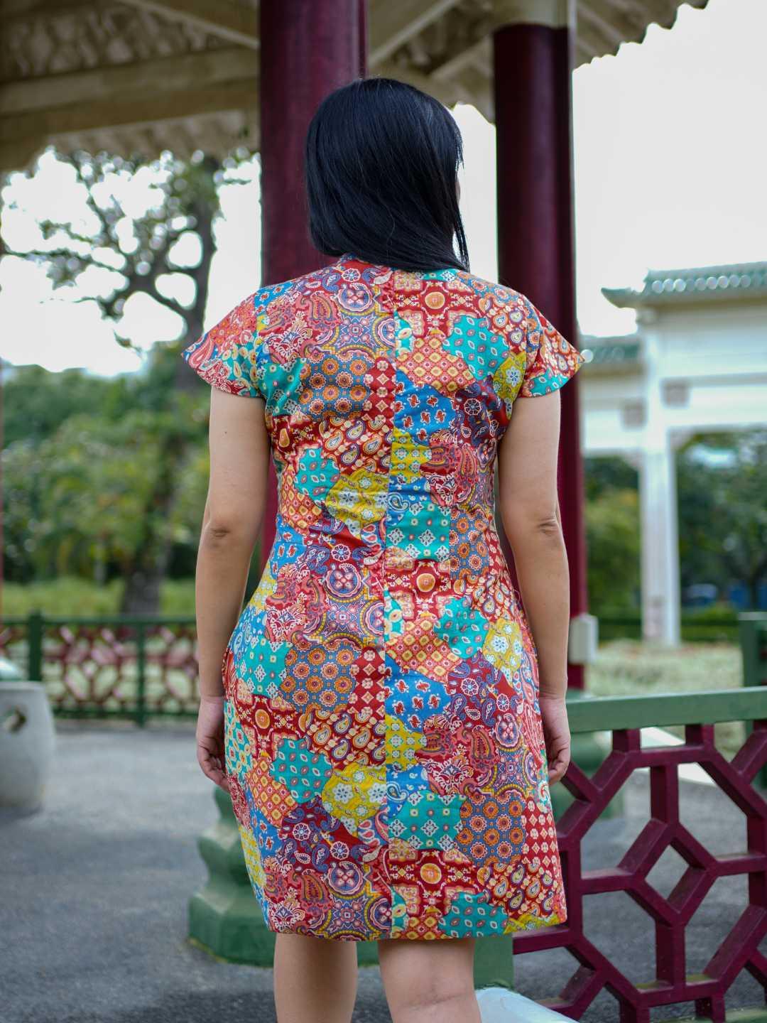 Multicolor Women's Cheongsam Dress in Cotton