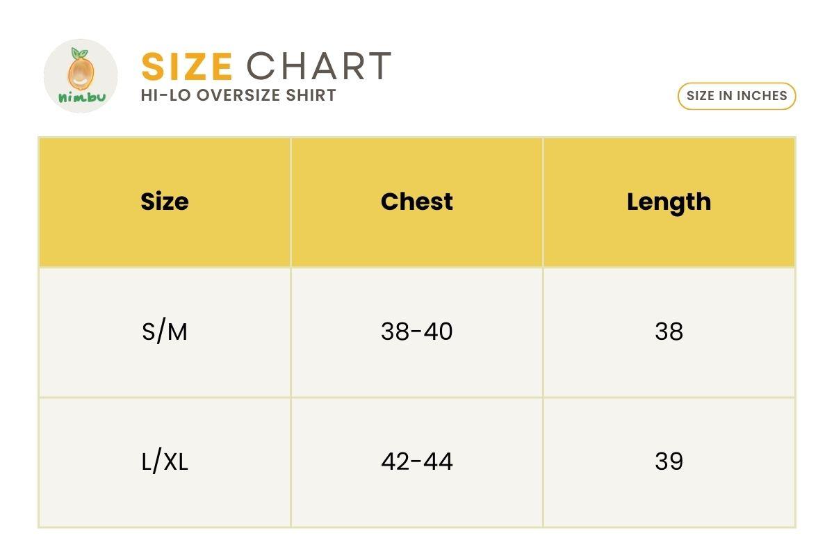 Size guide for Hi-Lo Amazon Shirt in White