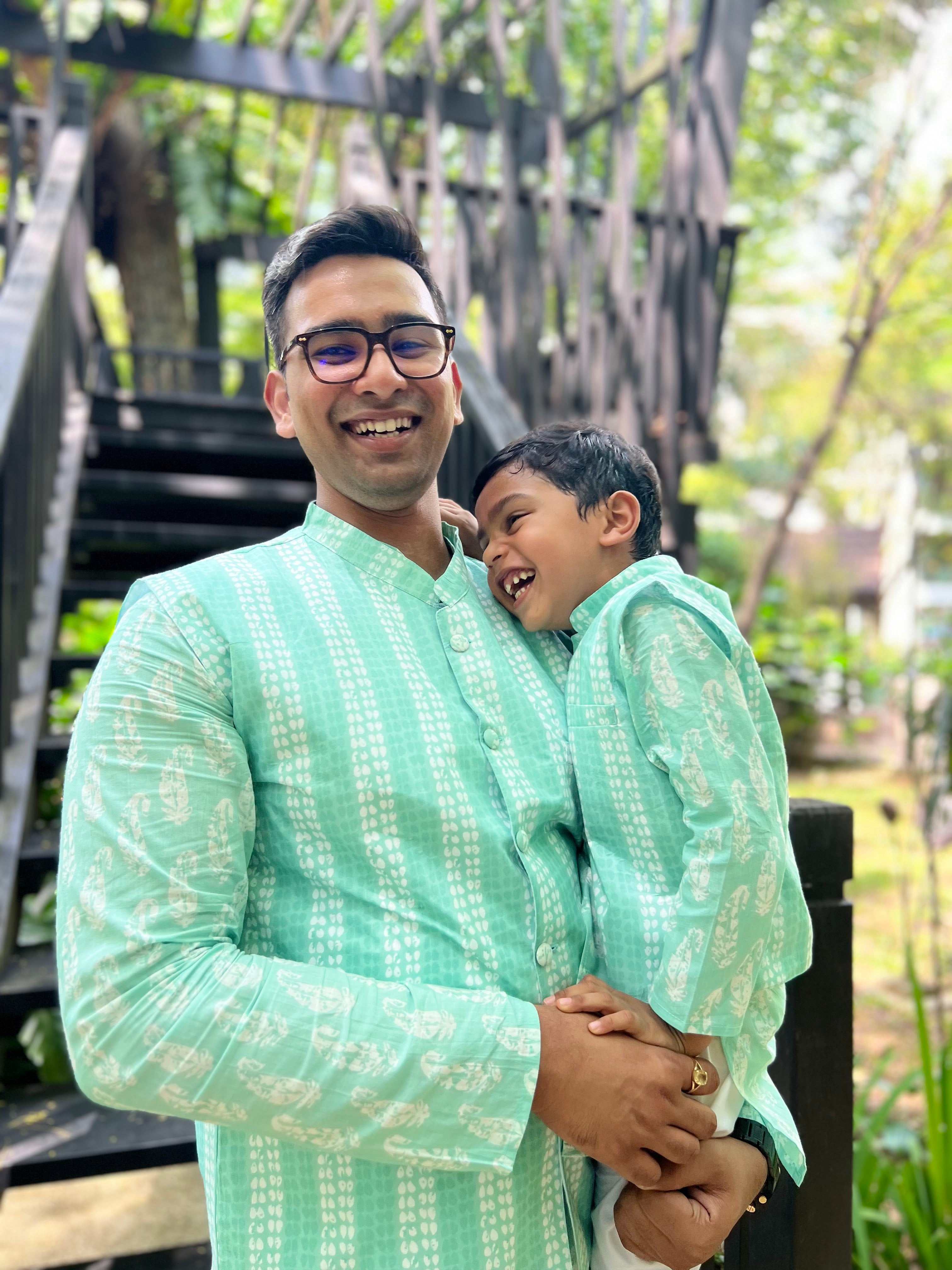 Kurta Jacket for Men match with kids Nimbu SIngapore