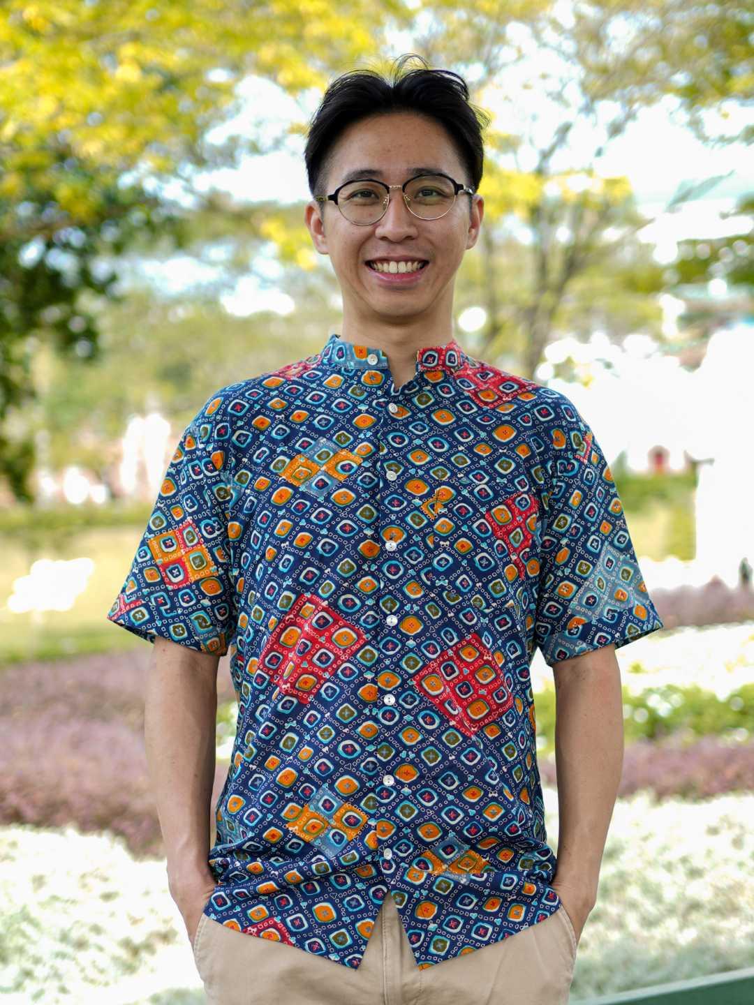 Jade Blue Men Mandarin Cotton Shirt