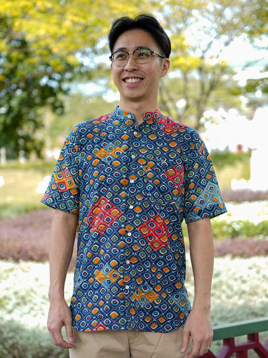 Jade Blue Men Mandarin Cotton Shirt