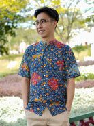 Jade Blue Men Mandarin Cotton Shirt