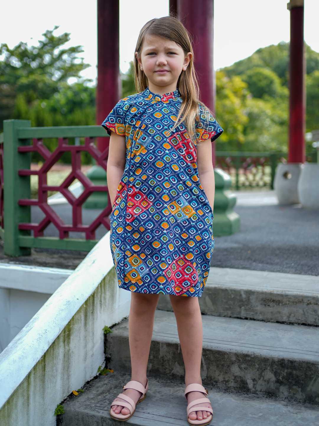 Jade Blue Girls Cheongsam Dress in Cotton