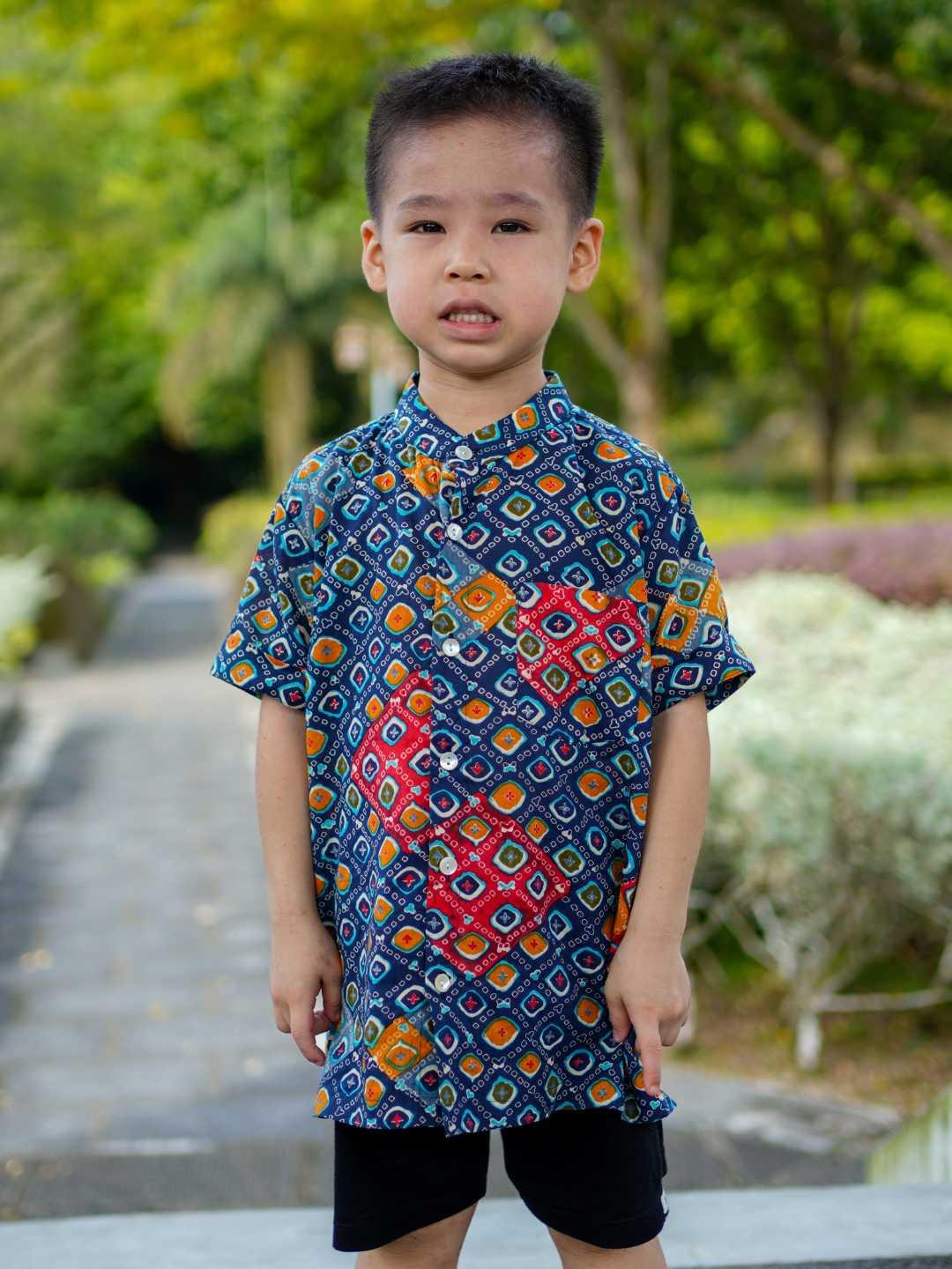 Jade Blue Boys Mandarin Cotton Shirt