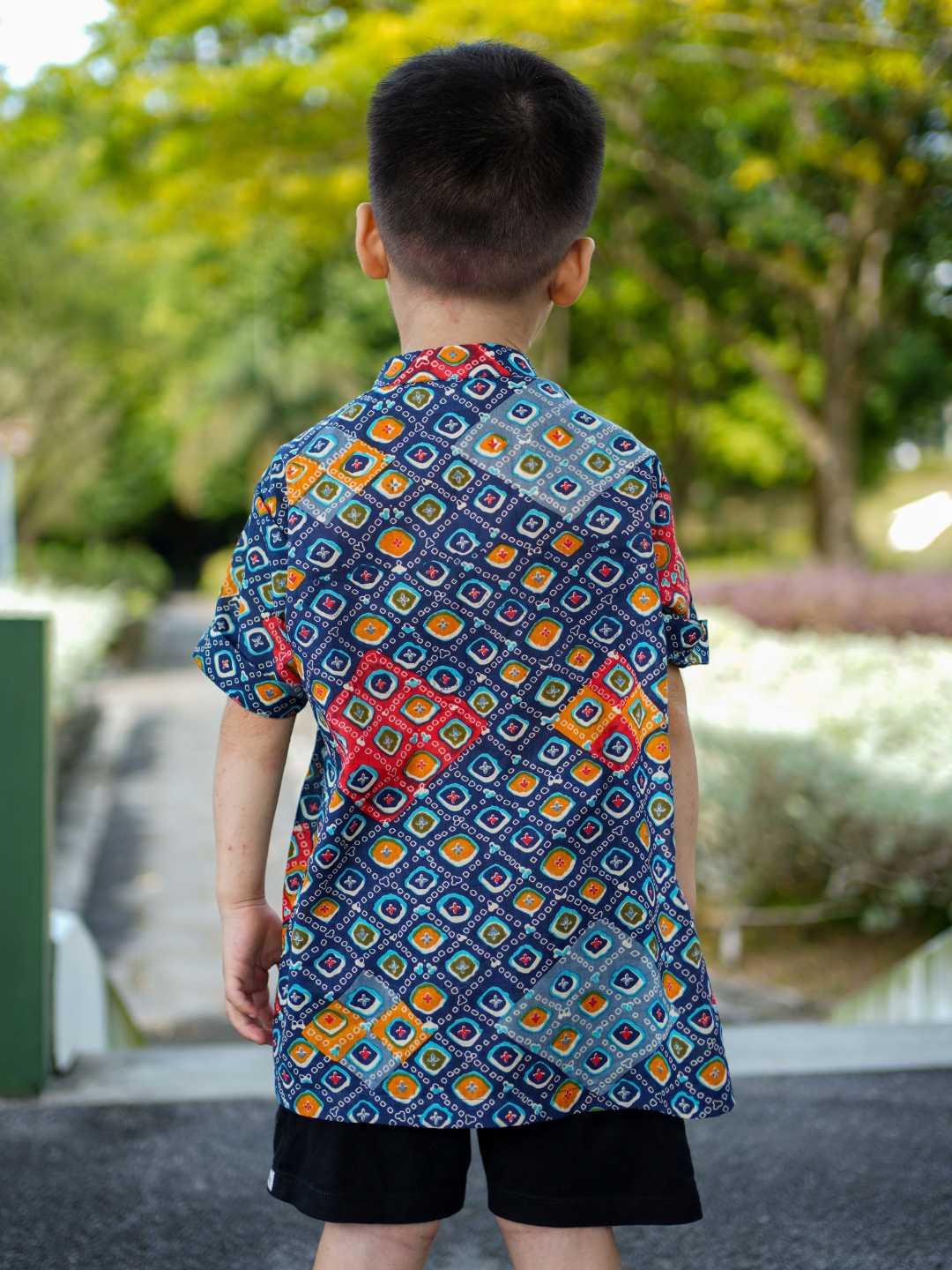 Jade Blue Boys Mandarin Cotton Shirt