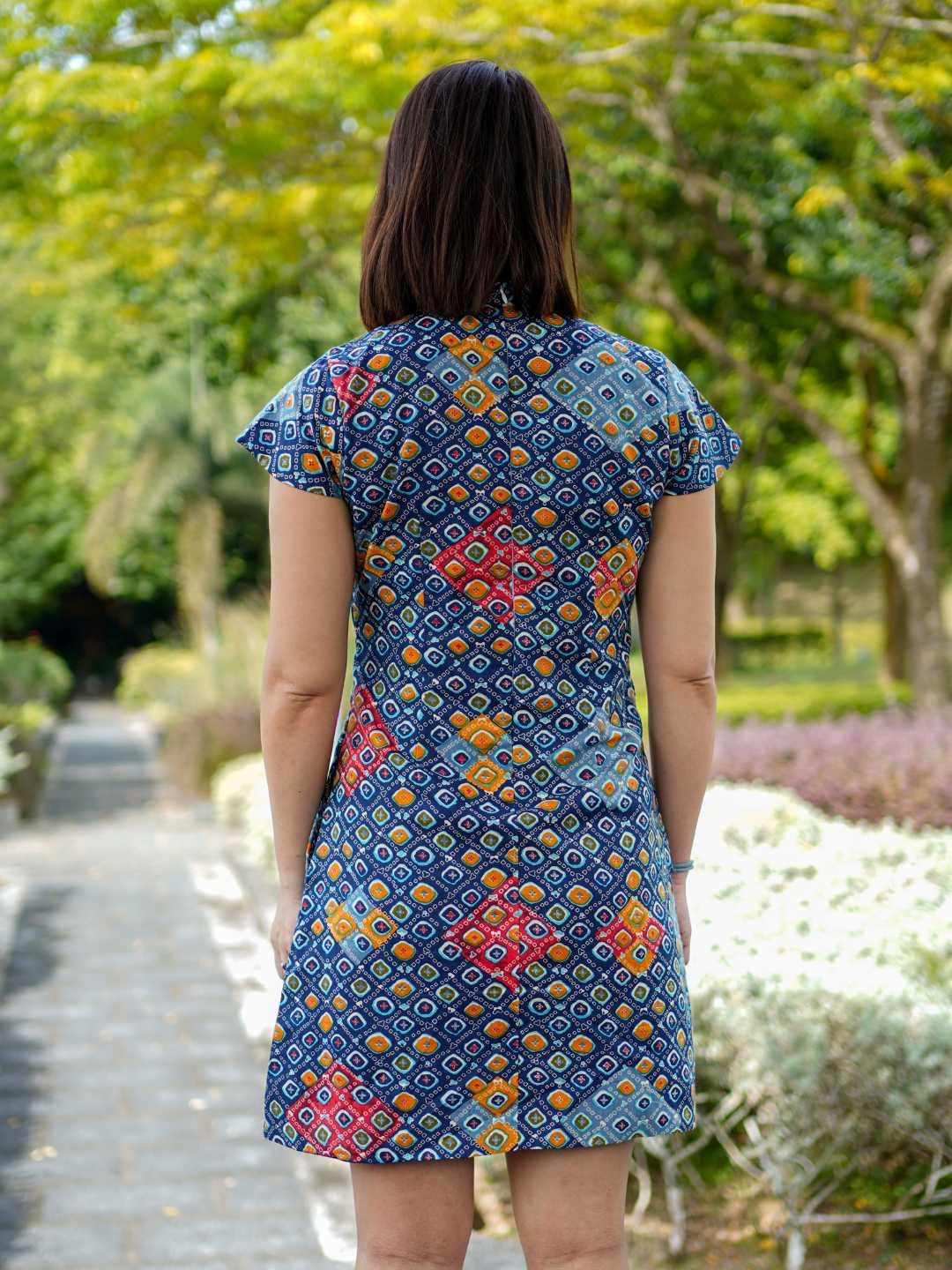 Jade Blue Women's Cotton Cheongsam Dress