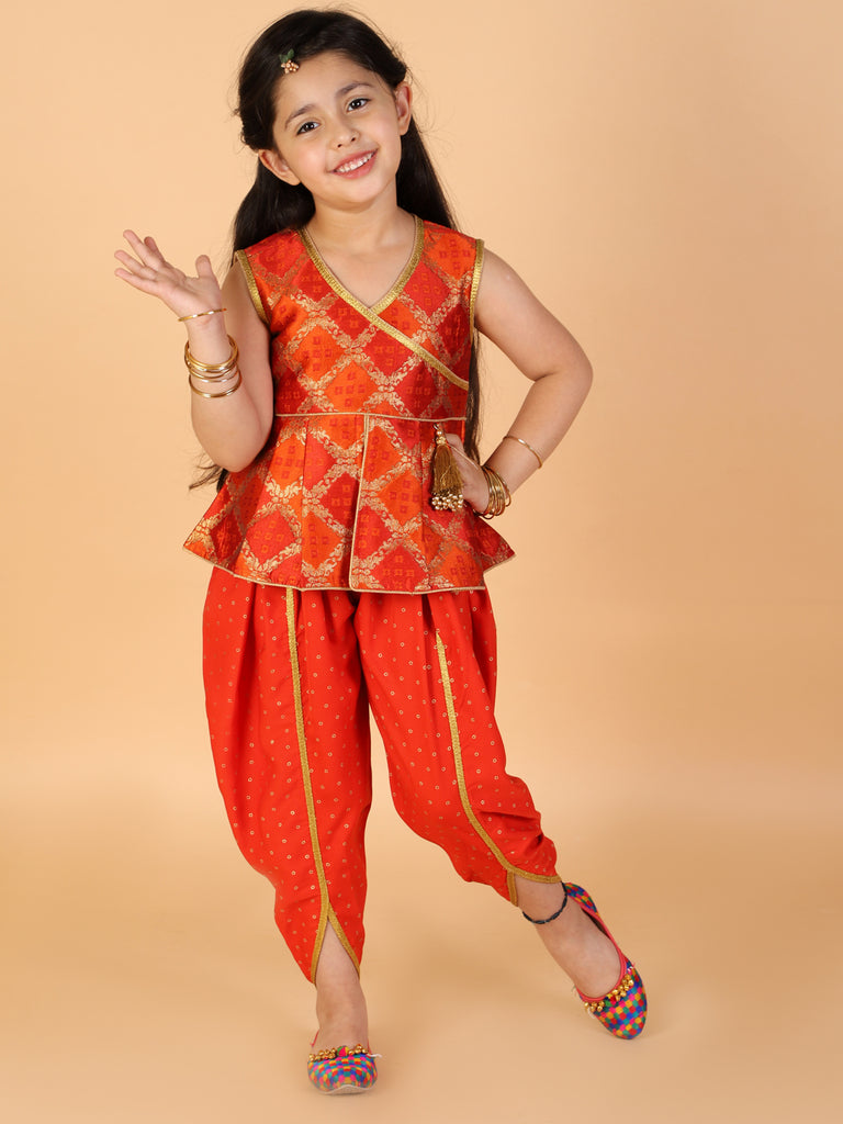 Nira Peplum top with Dhoti in orange