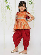 Sitara Pepulum top with dhoti in Red for girls