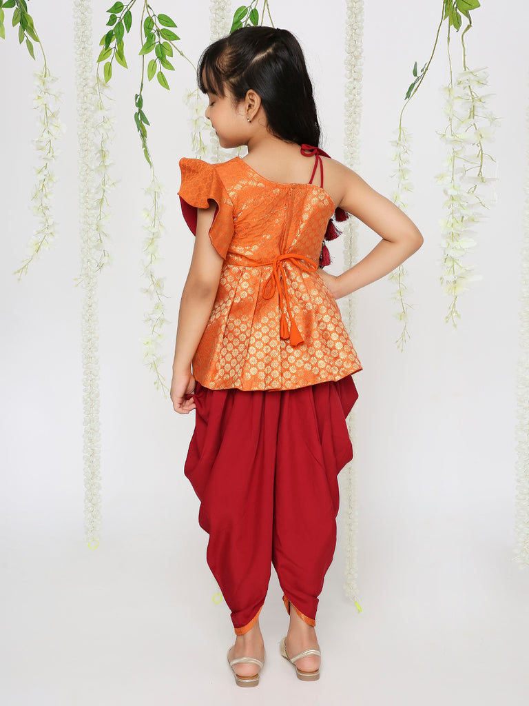 Sitara Pepulum top with dhoti in Red for girls