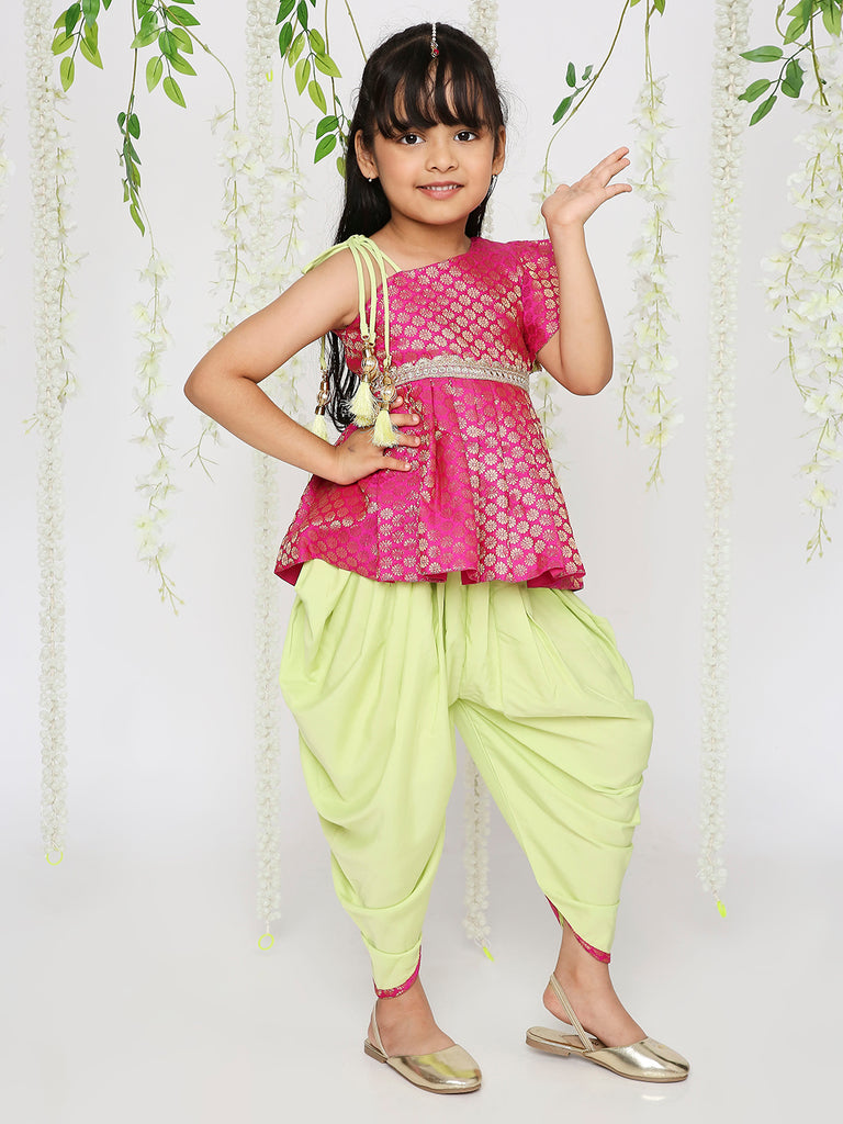 Sitara Pepulum top with dhoti in Lime for girls