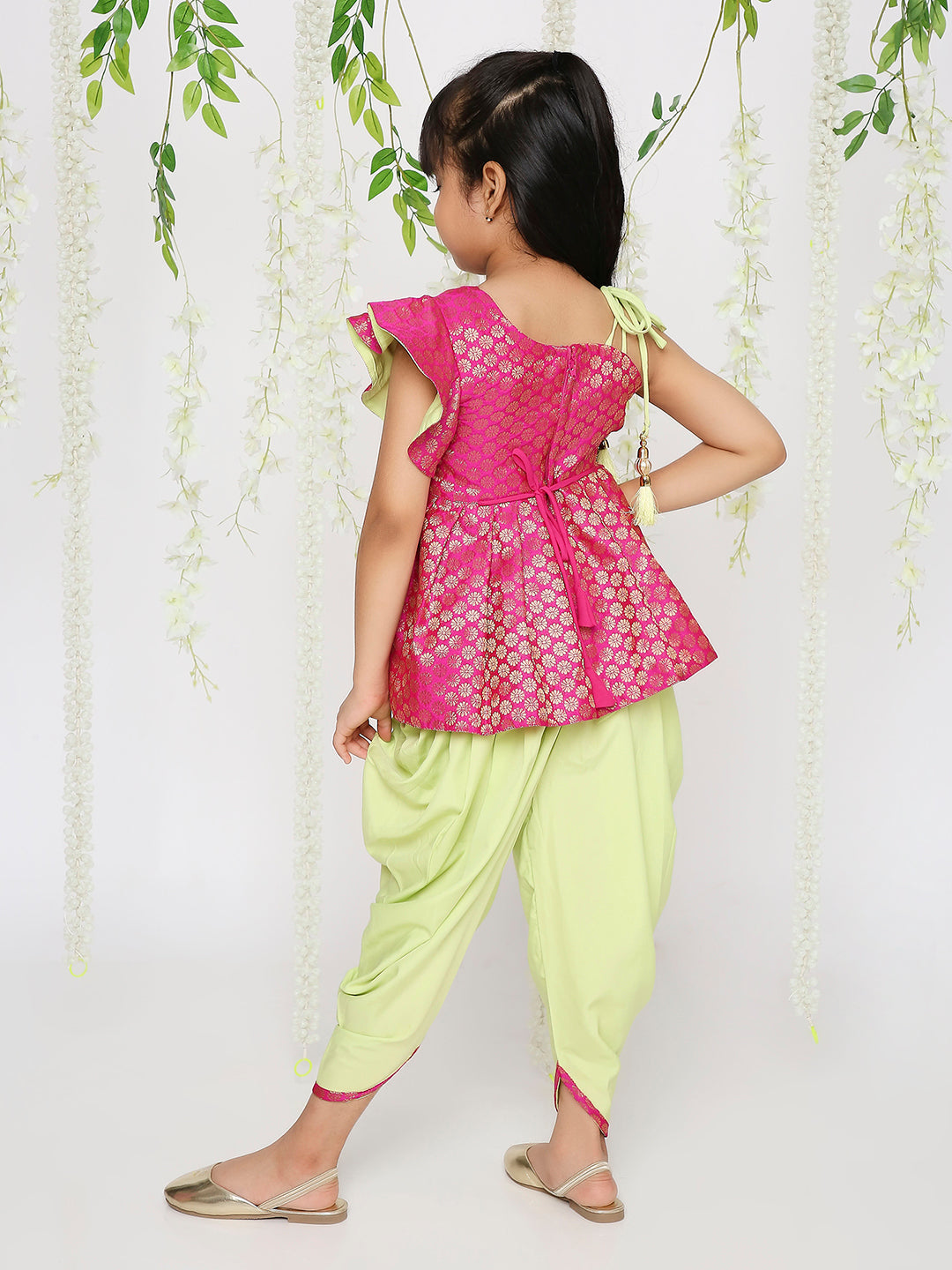 Sitara Pepulum top with dhoti in Lime for girls