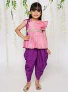 Sitara Pepulum top with dhoti in pink for girls