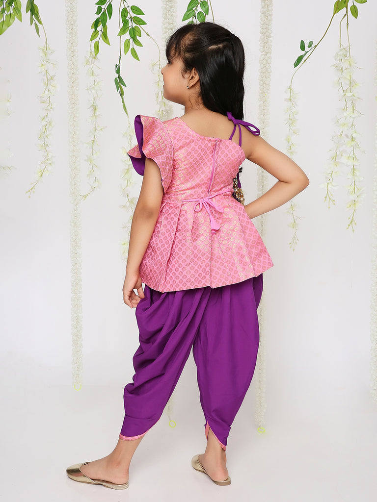Sitara Pepulum top with dhoti in pink for girls