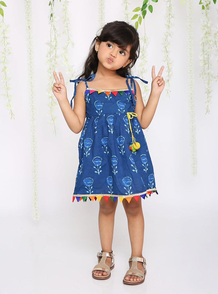 Blue rainbow frock with parrot tassel