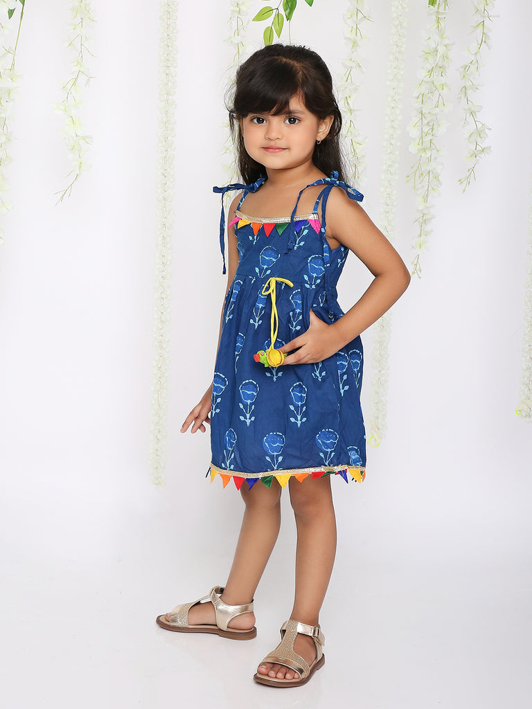 Blue rainbow frock with parrot tassel