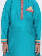 Kanha peacock blue silk kurta set for boys