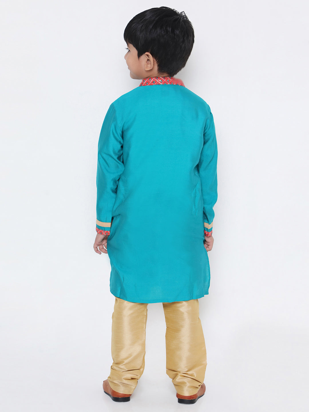 Kanha peacock blue silk kurta set for boys