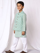 Ishq Boys Cotton Kurta Pajama With Jacket - Green