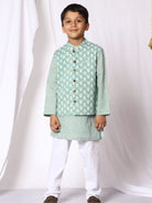 Ishq Boys Cotton Kurta Pajama With Jacket - Green