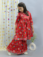 Saaj Girls Cotton Anarkali Sharara With Dupatta - Red