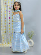 Cotton Cloud Girls Sleeveless Kurta Sharara with Dupatta - Blue