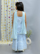 Cotton Cloud Girls Sleeveless Kurta Sharara with Dupatta - Blue