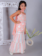 Ka-mee Girls Cotton Sleeveless Kurta Sharara with Dupatta - Peach 3