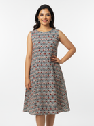 Kaia Blue Women A-Line Dress in Cotton Nimbu