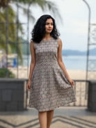 Kaia Blue Women A-Line Dress in Cotton Nimbu