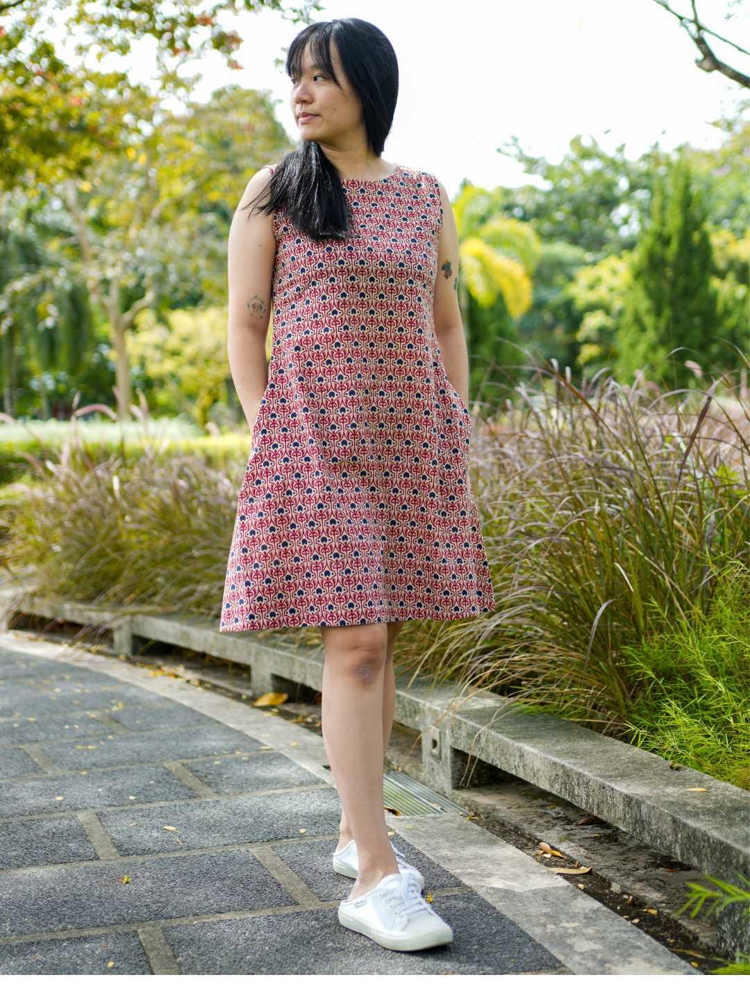 Kaia Red Women A-Line Dress in Cotton