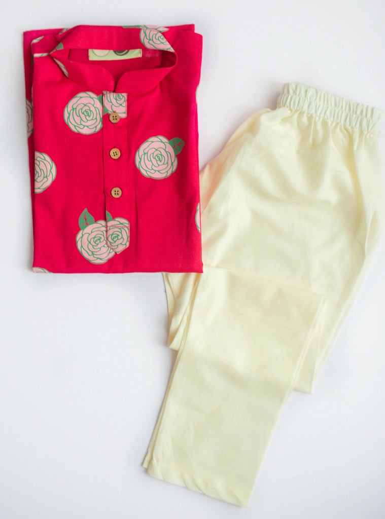 Blooming Red Kurta Pajama Set for Boys - Nimbu Singapore