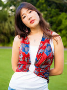 Royal maroon sustainable cotton kimono with blue floral print and ring detail, designed for women, free size.