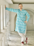 'Meher' Men's Blue Kurta Pajama Set in Soft Cotton