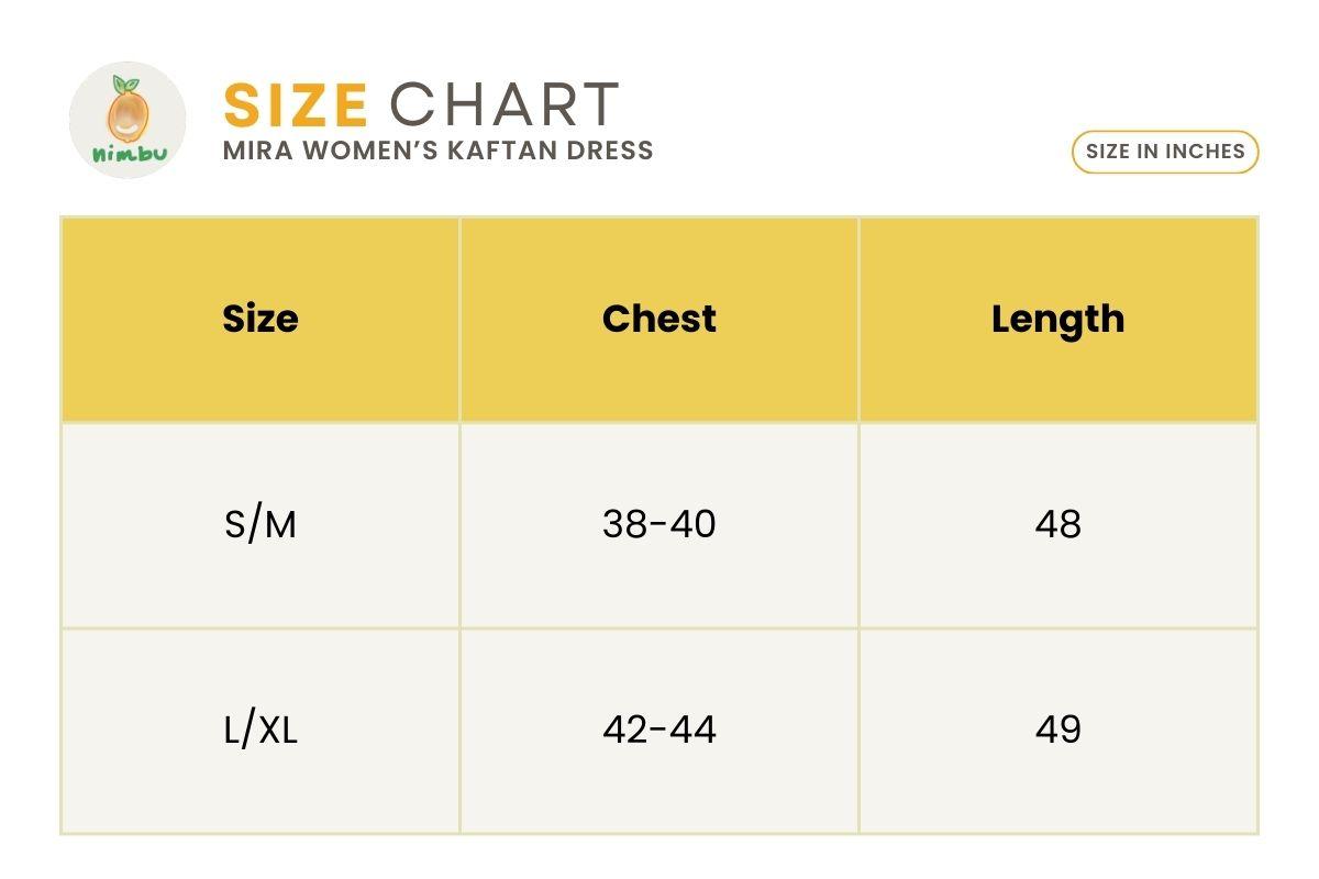 Size guide for Mira Women's Off White Flowy Shirt Dress in Cotton