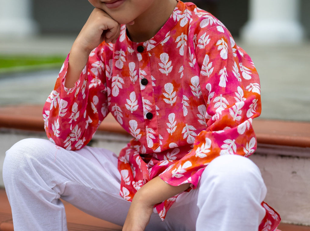 Hot Pink Kurta Pajama Set in Soft Mulmul Cotton