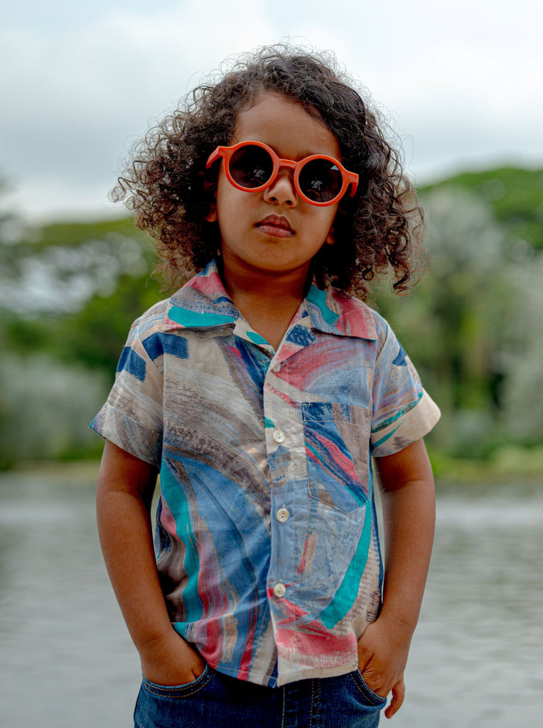 Maldives Kids Unisex Cotton Shirt with Mandarin Collar Photo - Nimbu Kids