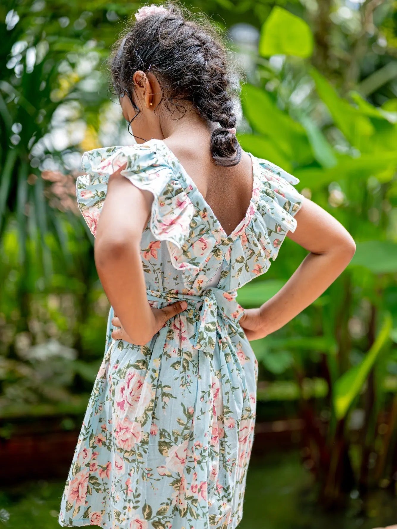 Anna Blue Girls Frilly Frock in Cotton Nimbu