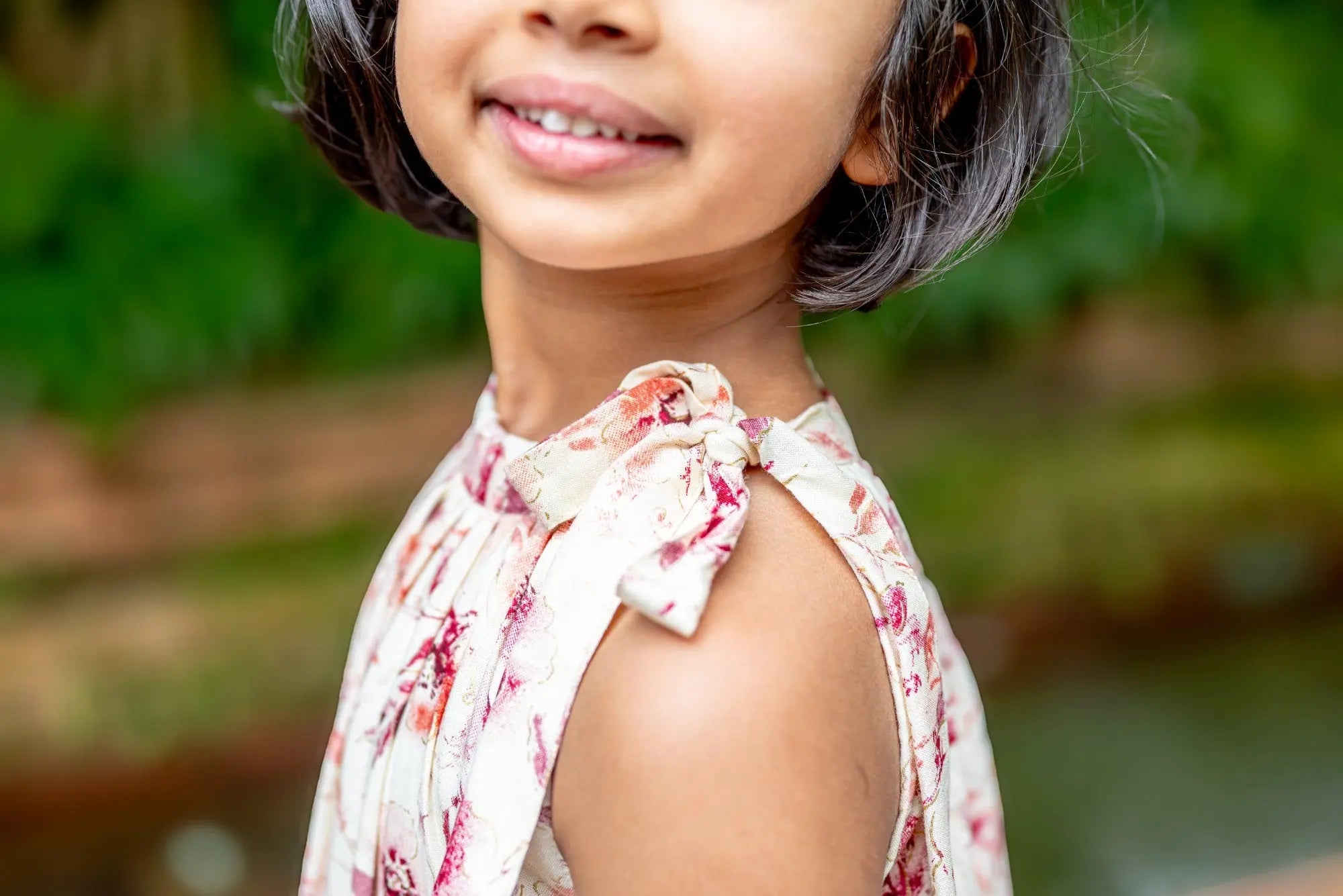 Elsa Girls Red Flowy Dress in Muslin Cotton Nimbu