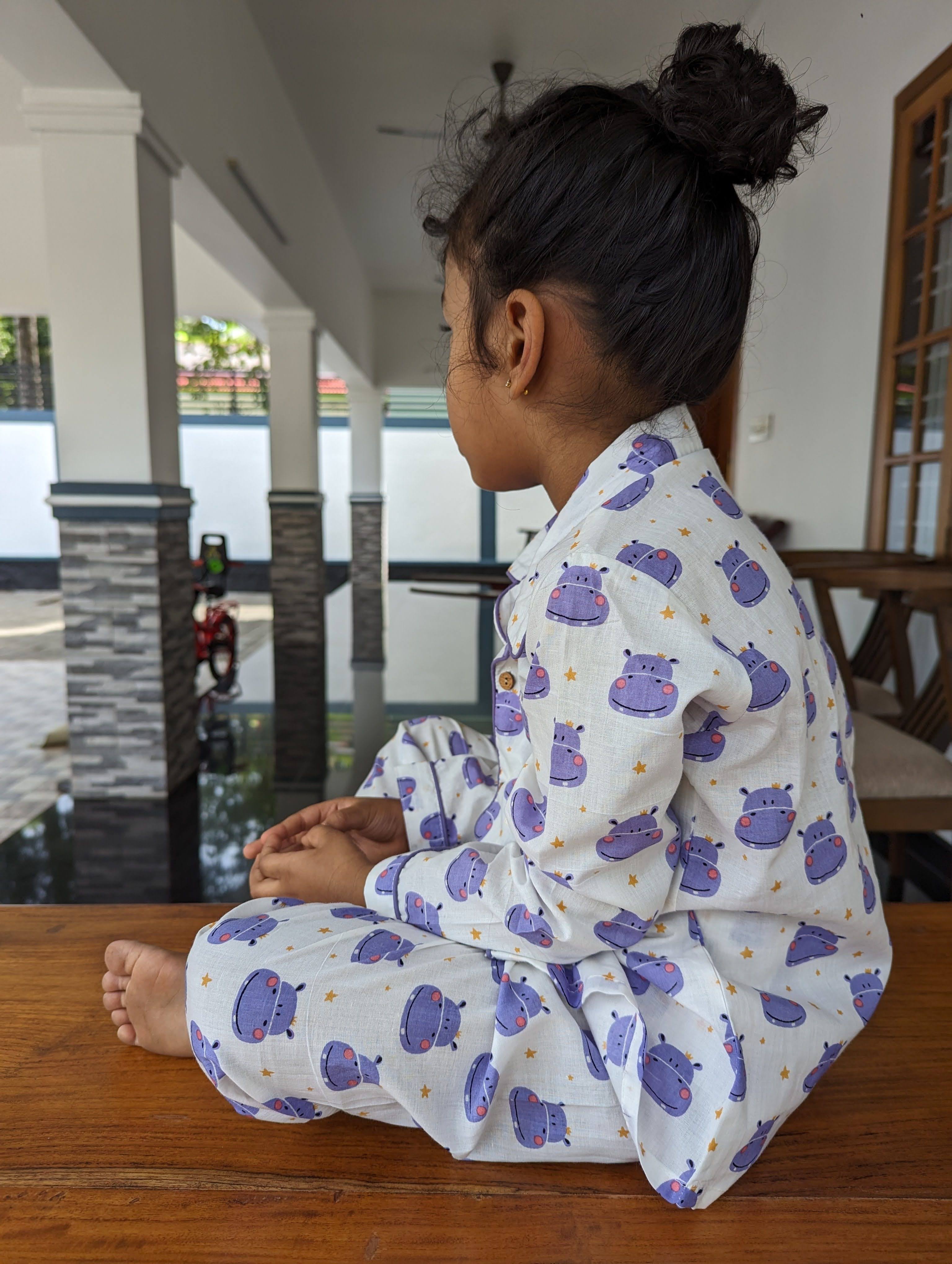 Happy hippo cotton kids PJ set by Nimbu