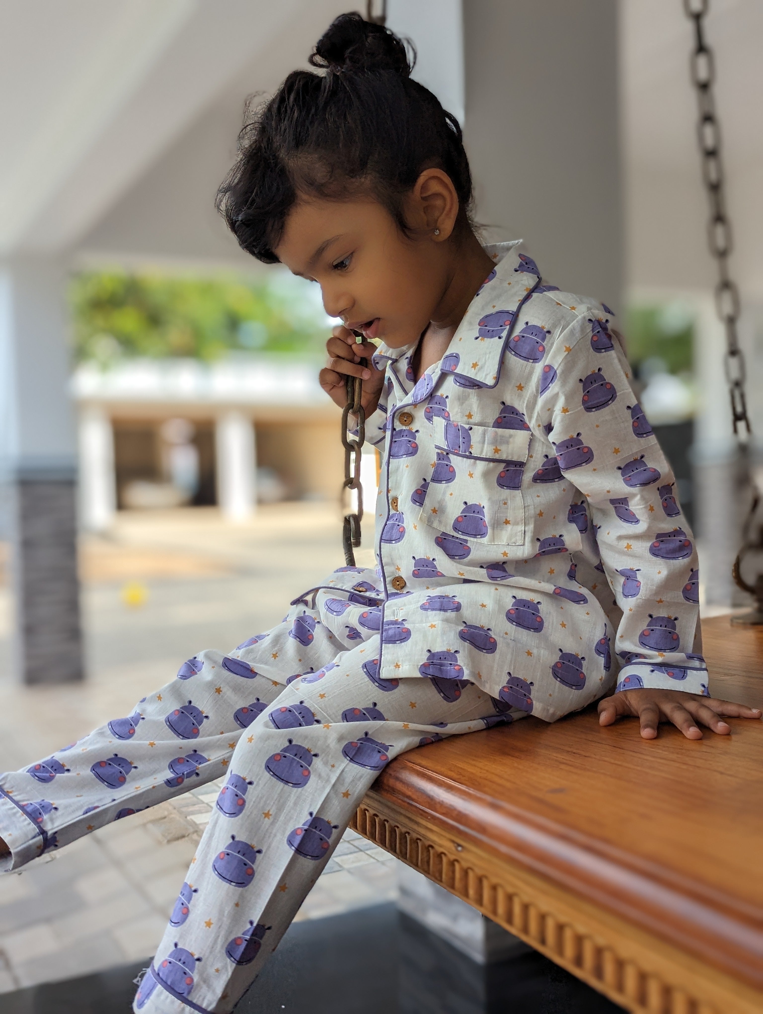 Happy hippo cotton kids PJ set by Nimbu